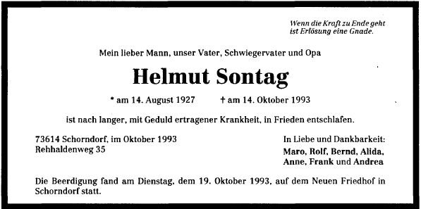 Sontag Helmut 1927-1993 Todesanzeige